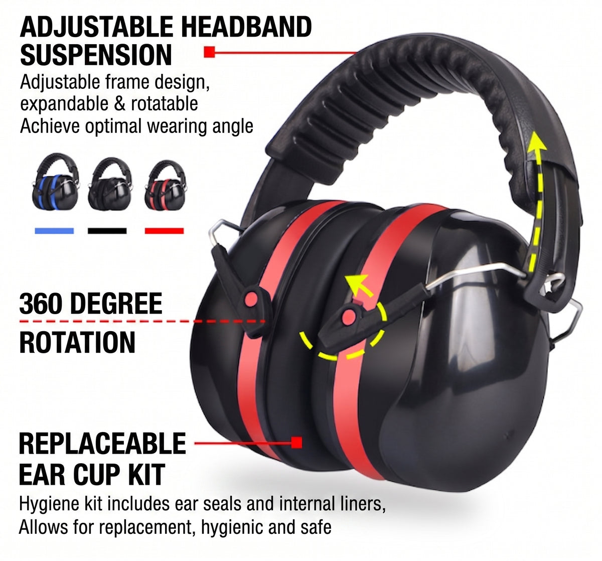 Hearing Protection Ear Muffs,NRR 28db Noise Cancelling for Shooting, Mowing, Construction,Red,Lemon Lime Squeezer